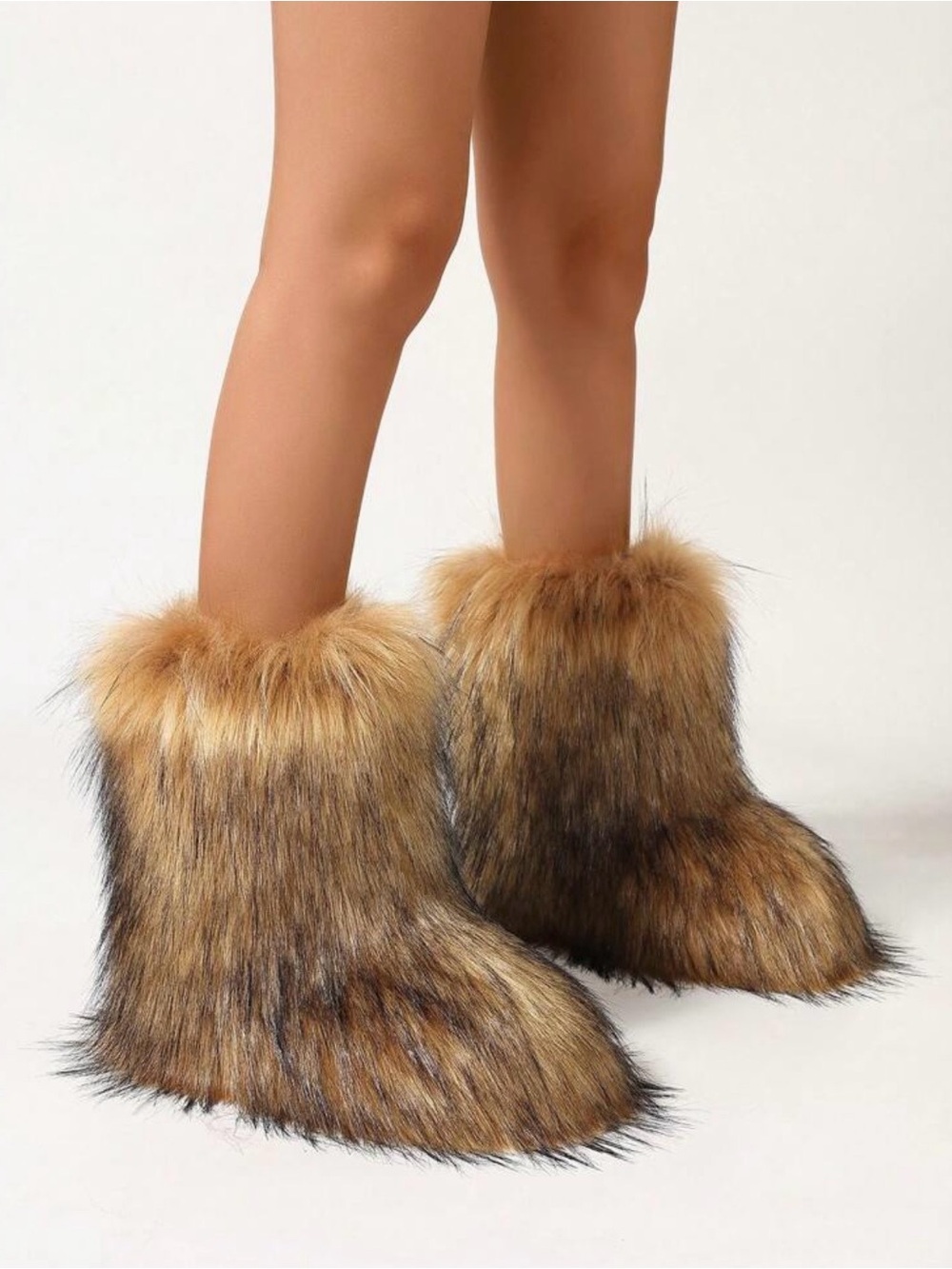 Faux Fur Booties in Golden Brown - Cozy Women’s Slippers—size 7.5
